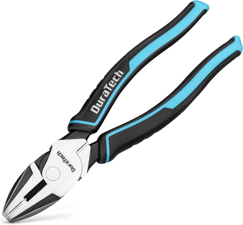 DURATECH 8" High Leverage Linemans Pliers, Cr-Ni Side Cutters, Linesman Pliers for Wire Cutting, Crimping - Image 1